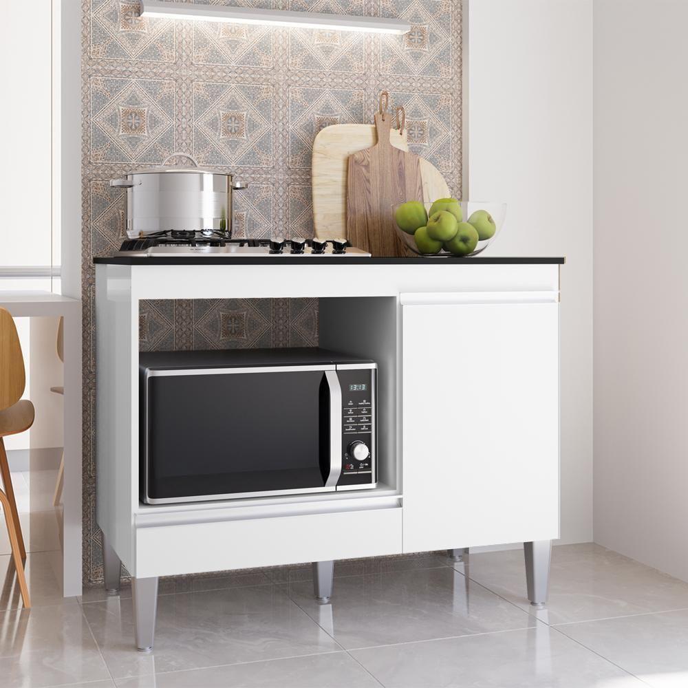 Balcao Com Tampo Para Cooktop 105 Cm Carla Branco Reajl Moveis Branco - 6