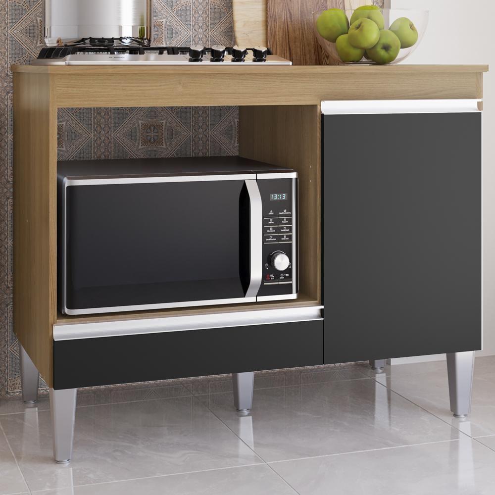 Balcao Com Tampo Para Cooktop 105 Cm Carla Amendoa Preto Reajl Moveis Amendoa Preto - 2