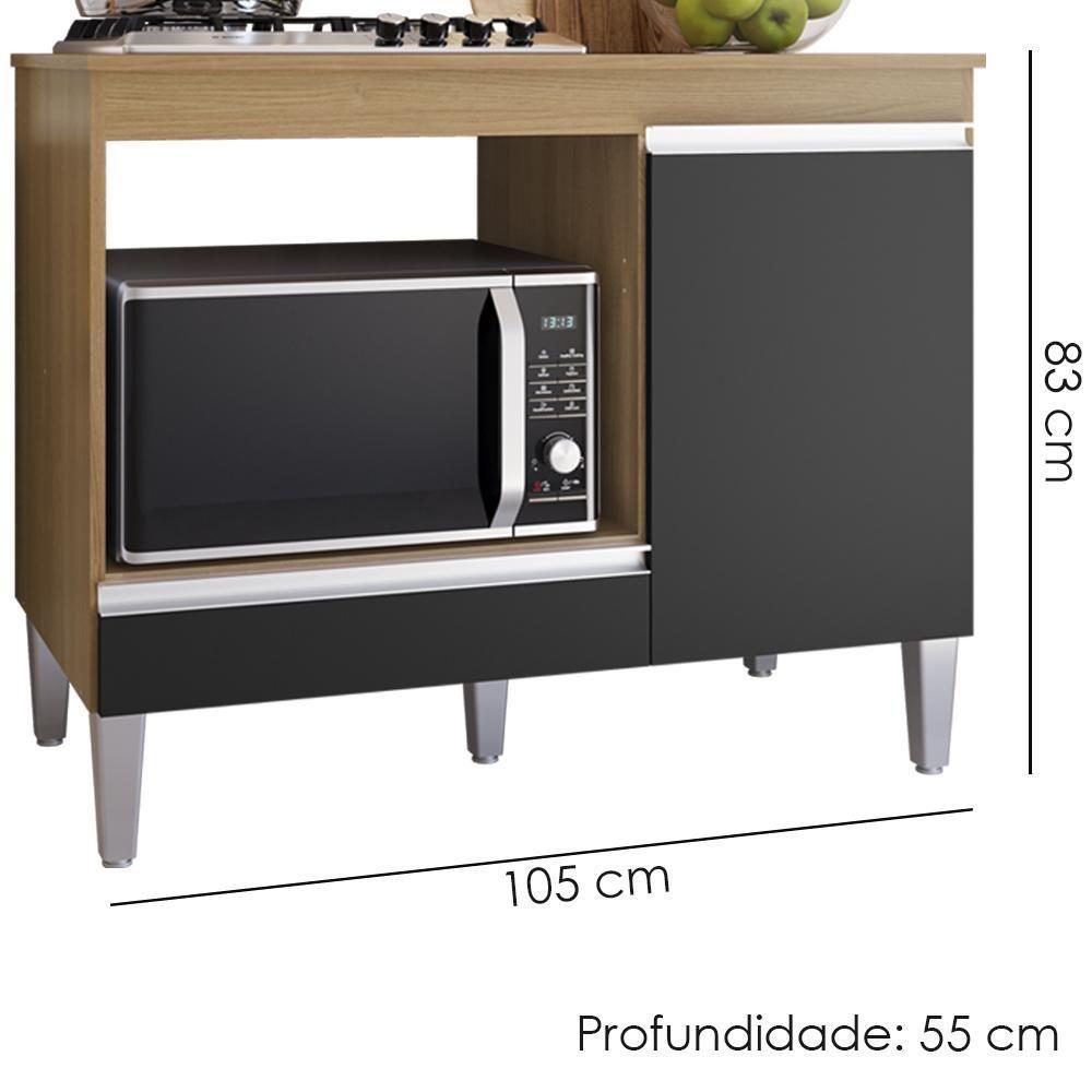 Balcao Com Tampo Para Cooktop 105 Cm Carla Amendoa Preto Reajl Moveis Amendoa Preto - 3