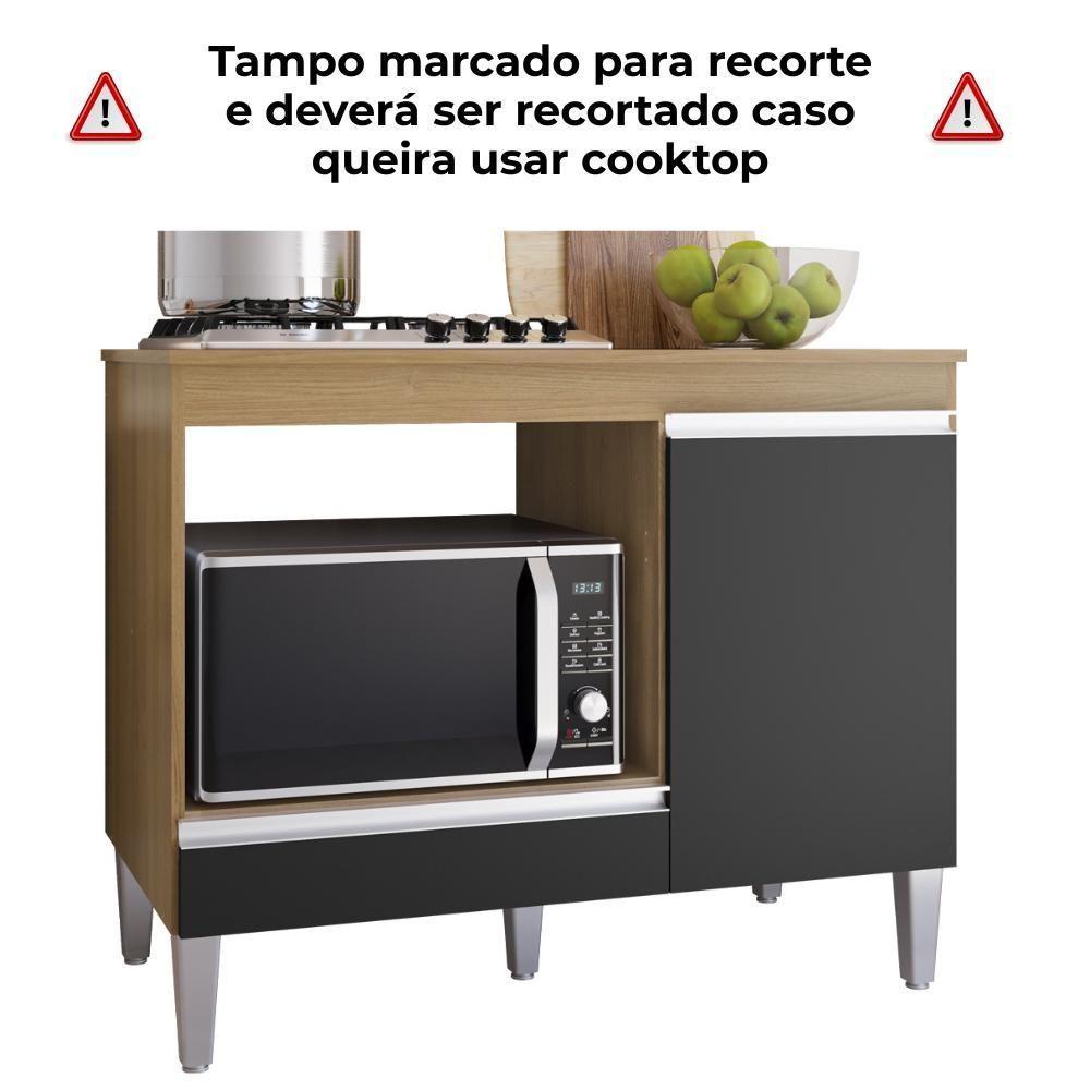 Balcao Com Tampo Para Cooktop 105 Cm Carla Amendoa Preto Reajl Moveis Amendoa Preto - 5