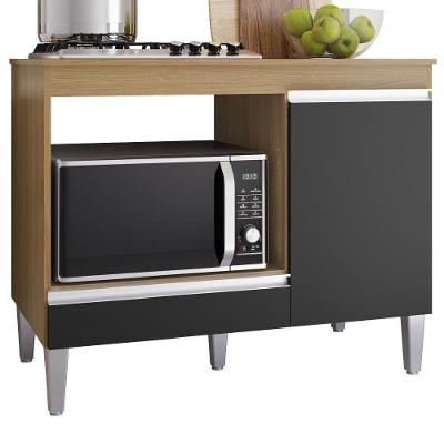 Balcao Com Tampo Para Cooktop 105 Cm Carla Amendoa Preto Reajl Moveis Amendoa Preto