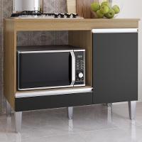 Balcao Com Tampo Para Cooktop 105 Cm Carla Amendoa Preto Reajl Moveis Amendoa Preto - 2