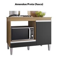 Balcao Com Tampo Para Cooktop 105 Cm Carla Amendoa Preto Reajl Moveis Amendoa Preto