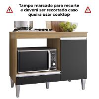 Balcao Com Tampo Para Cooktop 105 Cm Carla Amendoa Preto Reajl Moveis Amendoa Preto - 5