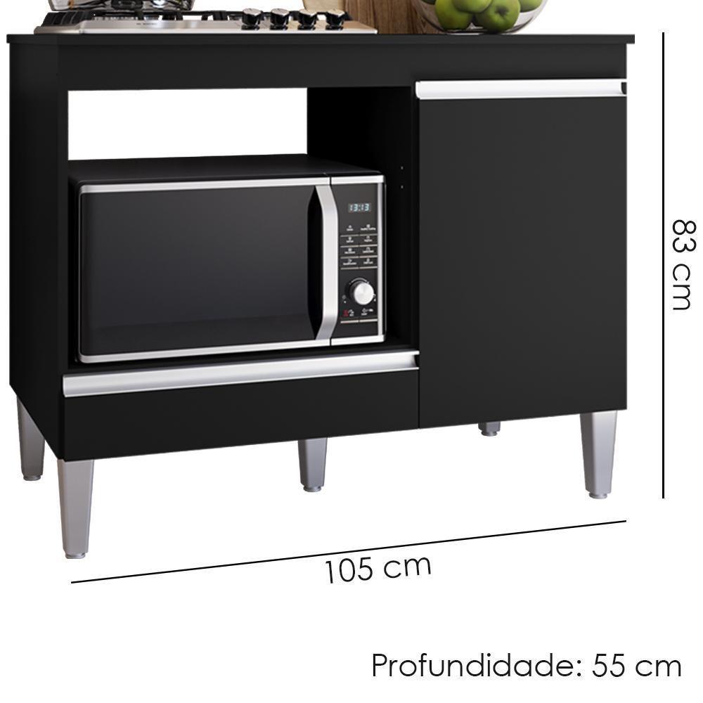 Balcao Com Tampo Para Cooktop 105 Cm Carla Preto Reajl Moveis Preto - 2