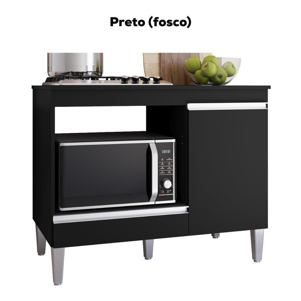 Balcao Com Tampo Para Cooktop 105 Cm Carla Preto Reajl Moveis Preto - 3