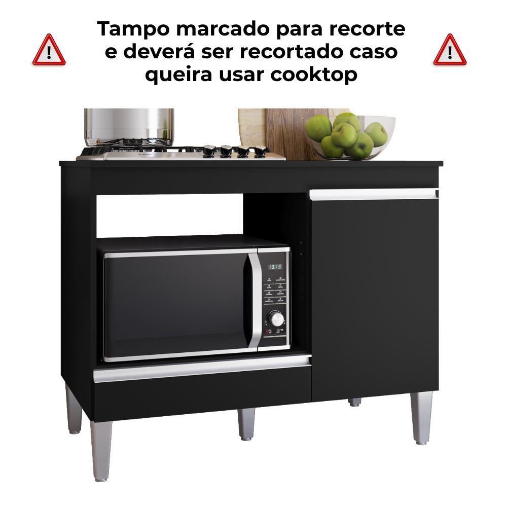 Balcao Com Tampo Para Cooktop 105 Cm Carla Preto Reajl Moveis Preto - 4