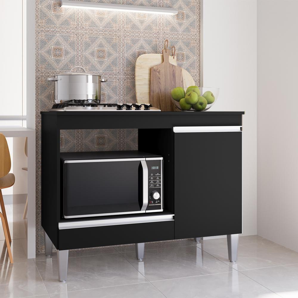 Balcao Com Tampo Para Cooktop 105 Cm Carla Preto Reajl Moveis Preto - 5