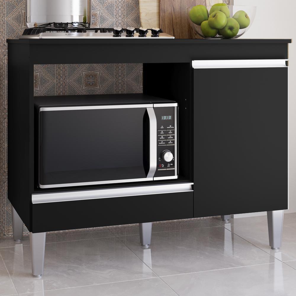 Balcao Com Tampo Para Cooktop 105 Cm Carla Preto Reajl Moveis Preto - 6
