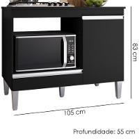 Balcao Com Tampo Para Cooktop 105 Cm Carla Preto Reajl Moveis Preto - 2