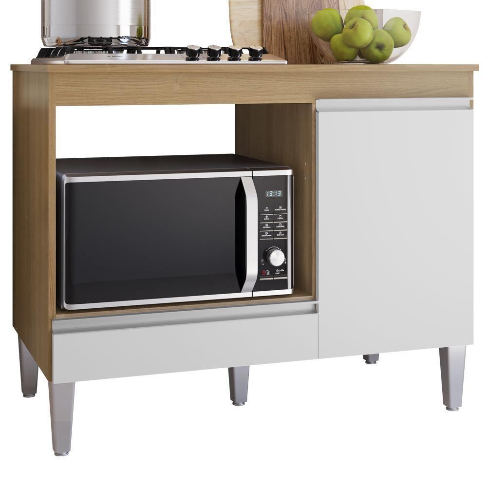 Balcao Com Tampo Para Cooktop 105 Cm Carla Amendoa Branco Reajl Moveis Amendoa Branco - 1