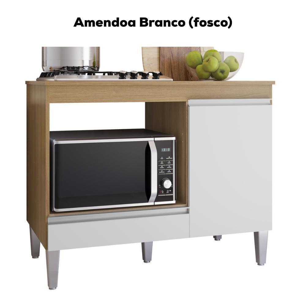 Balcao Com Tampo Para Cooktop 105 Cm Carla Amendoa Branco Reajl Moveis Amendoa Branco - 5