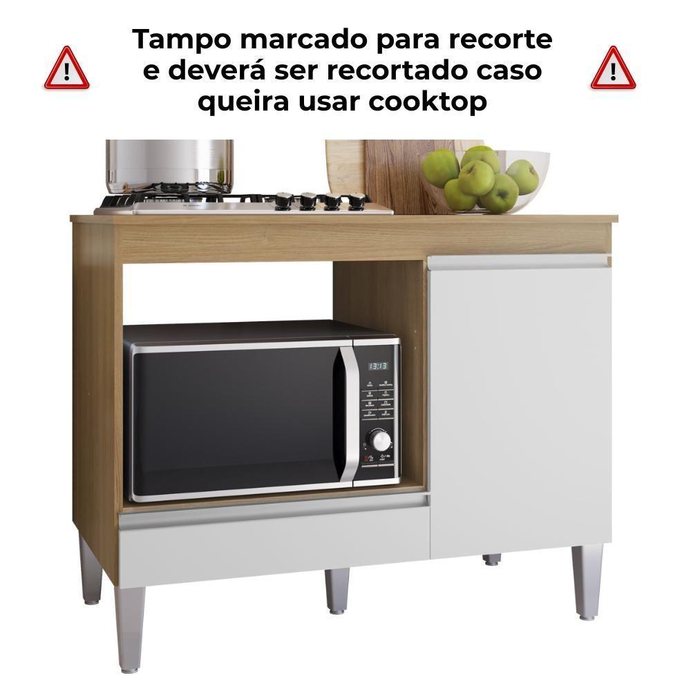 Balcao Com Tampo Para Cooktop 105 Cm Carla Amendoa Branco Reajl Moveis Amendoa Branco - 6