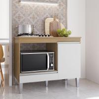 Balcao Com Tampo Para Cooktop 105 Cm Carla Amendoa Branco Reajl Moveis Amendoa Branco - 2