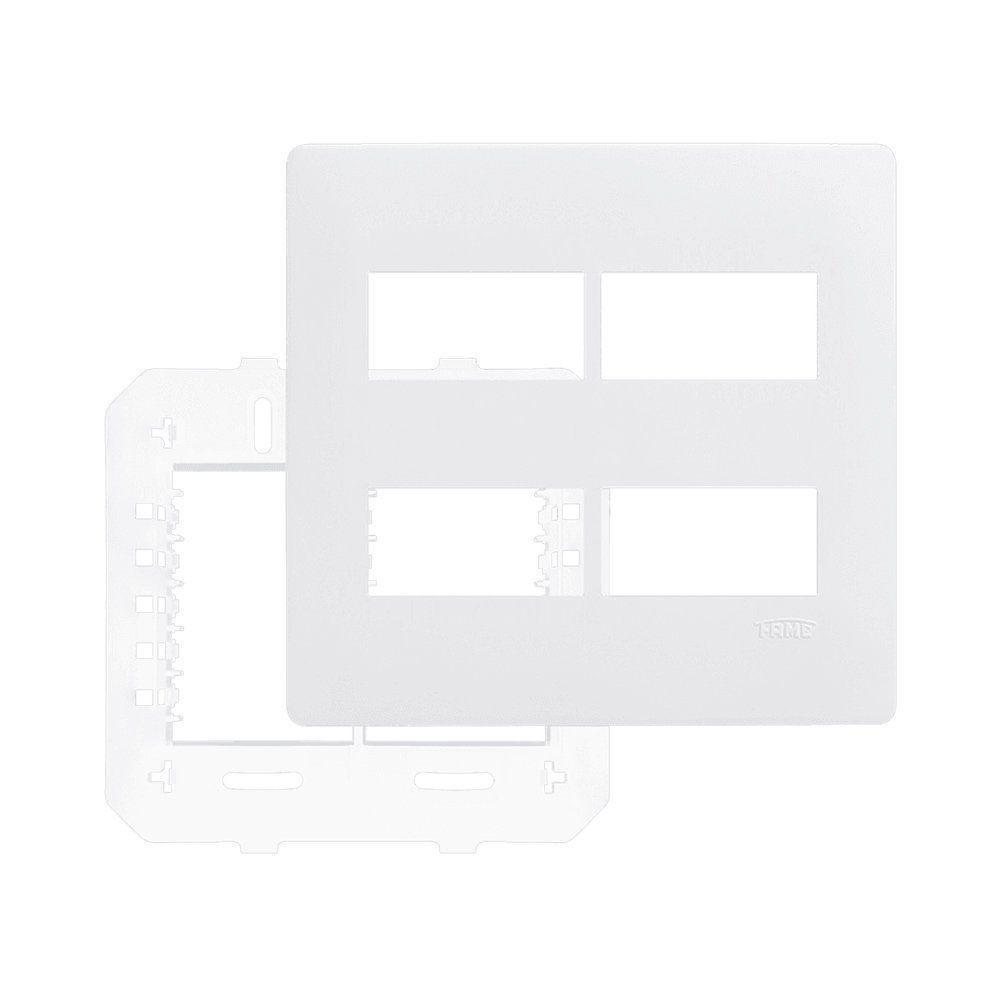 Placa Com Suporte Fame Habitat 4x4 Para 4 Módulos Distanciados Horizontais Branca - 1