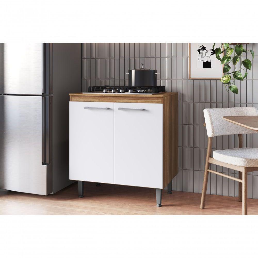 Armário De Cozinha Com Balcão E 2 Portas Para Cooktop 4 Bocas Carvalho Branco - 1
