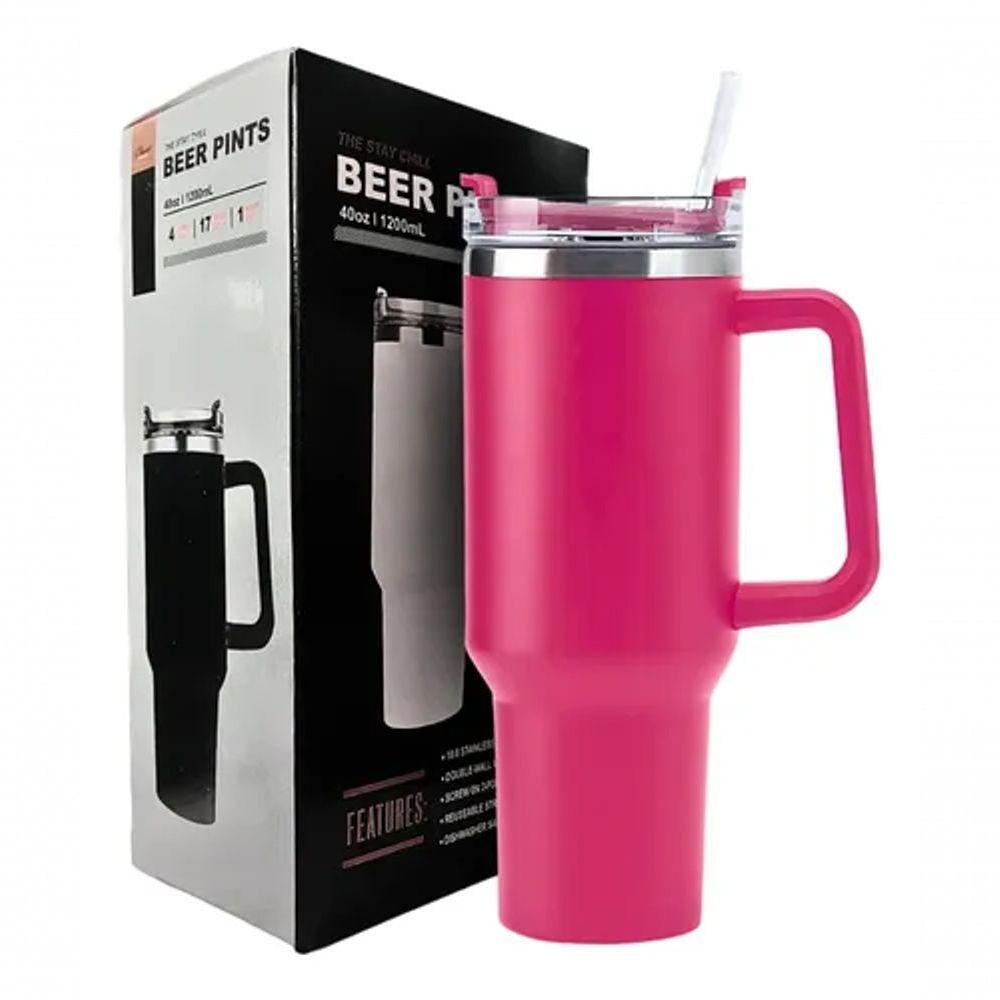 Copo Térmico Grande 1200 Ml Canudo Inox Parede Dupla Cor Var Cor Rosa Pink - 3