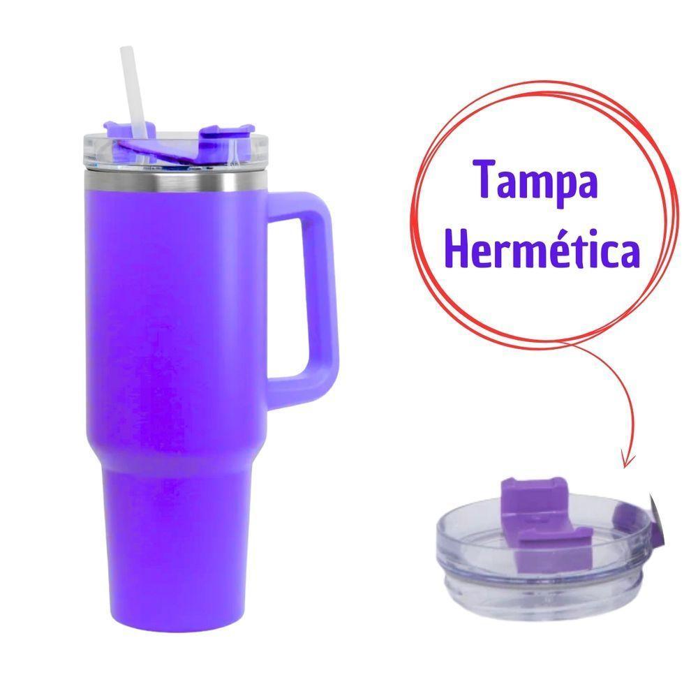 Copo Térmico 1200ml Bebida Quente Frio Com Canudo Cor Lilás - 2