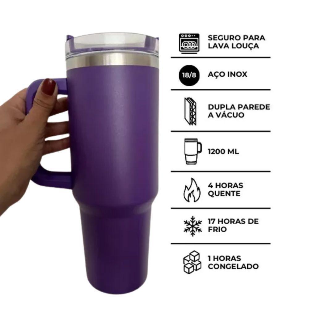 Copo Térmico 1200ml Bebida Quente Frio Com Canudo Cor Lilás - 4