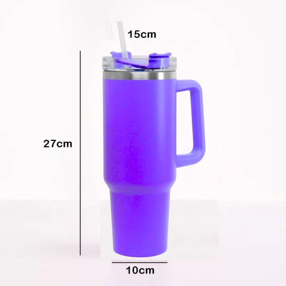 Copo Térmico 1200ml Bebida Quente Frio Com Canudo Cor Lilás - 5