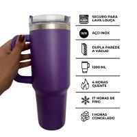 Copo Térmico 1200ml Bebida Quente Frio Com Canudo Cor Lilás