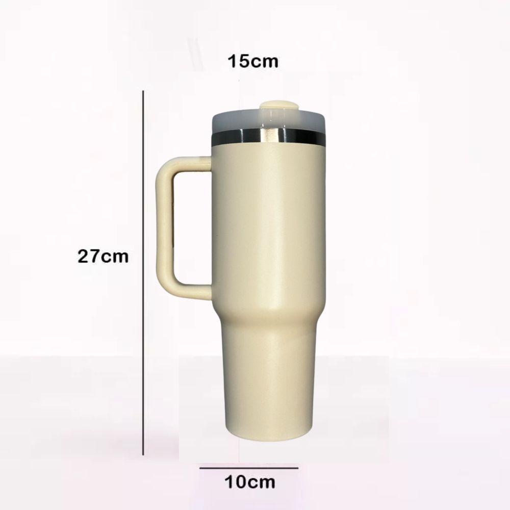 Copo Térmico Grande 1200 Ml Canudo Parede Dupla Cor Bege - 5