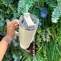 Copo Térmico Grande 1200 Ml Canudo Parede Dupla Cor Bege - 6