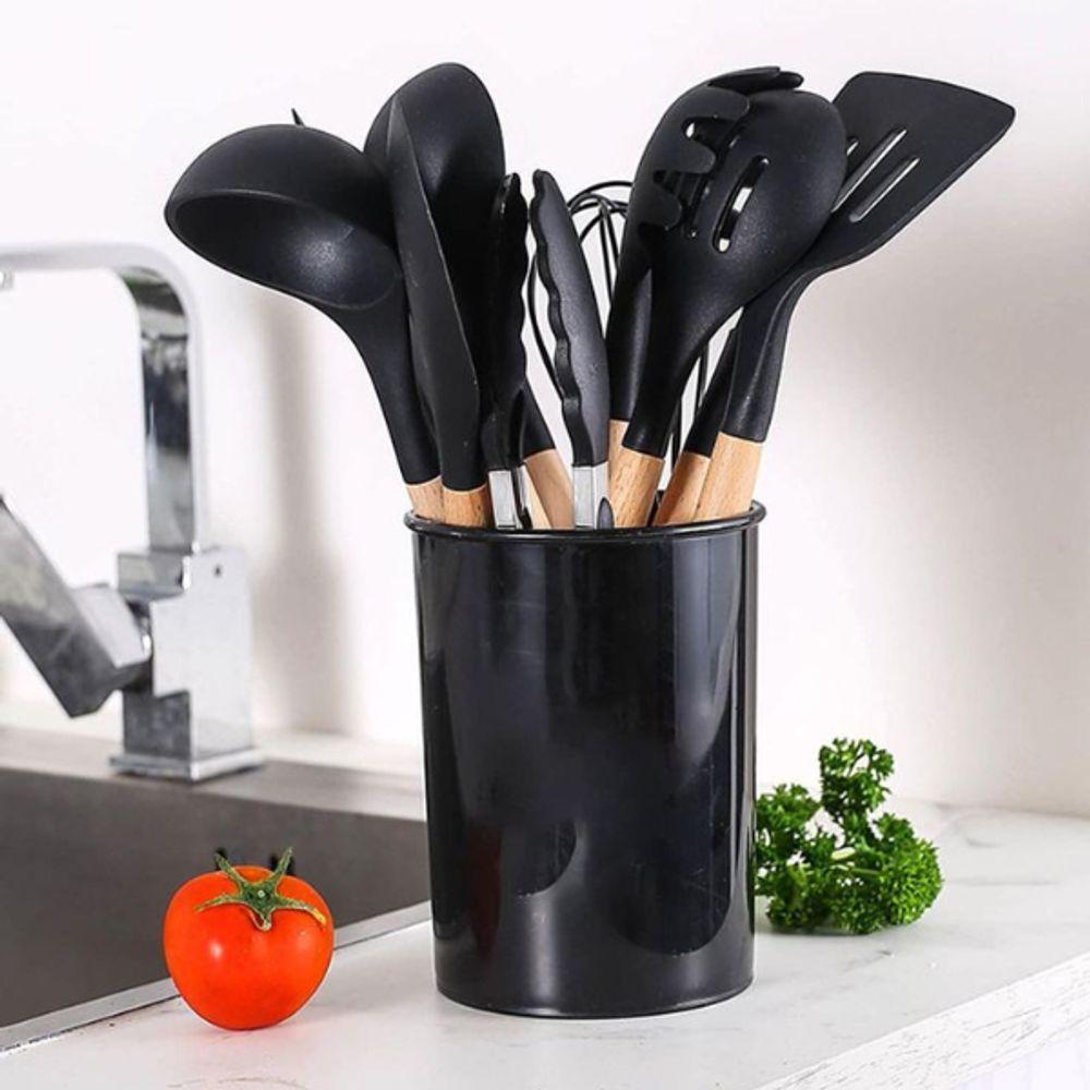Kit Utensílios Cozinha 12 Peças Silicone Antiaderente Preto - 2