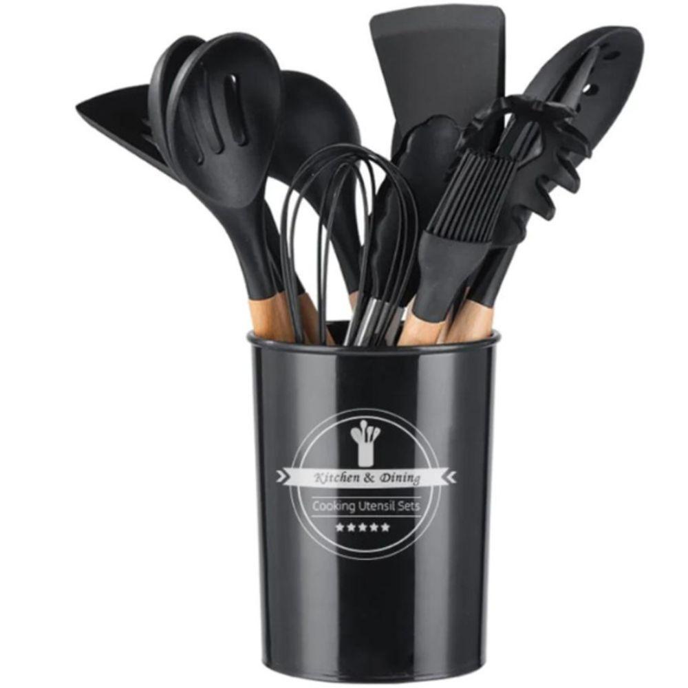 Kit Utensílios Cozinha 12 Peças Silicone Antiaderente Preto - 4