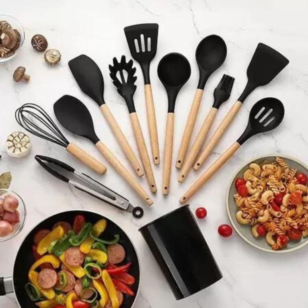 Kit Utensílios Cozinha 12 Peças Silicone Antiaderente Preto - 6