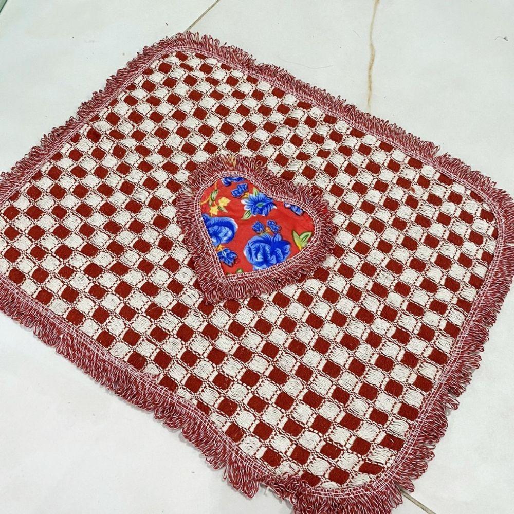 Kit 3 Peças De Tapete Banheiro Algodão 100% Tamanho 50x40cm Para Piso Chão Estampado E Liso Vermelho Com Estampa - 1