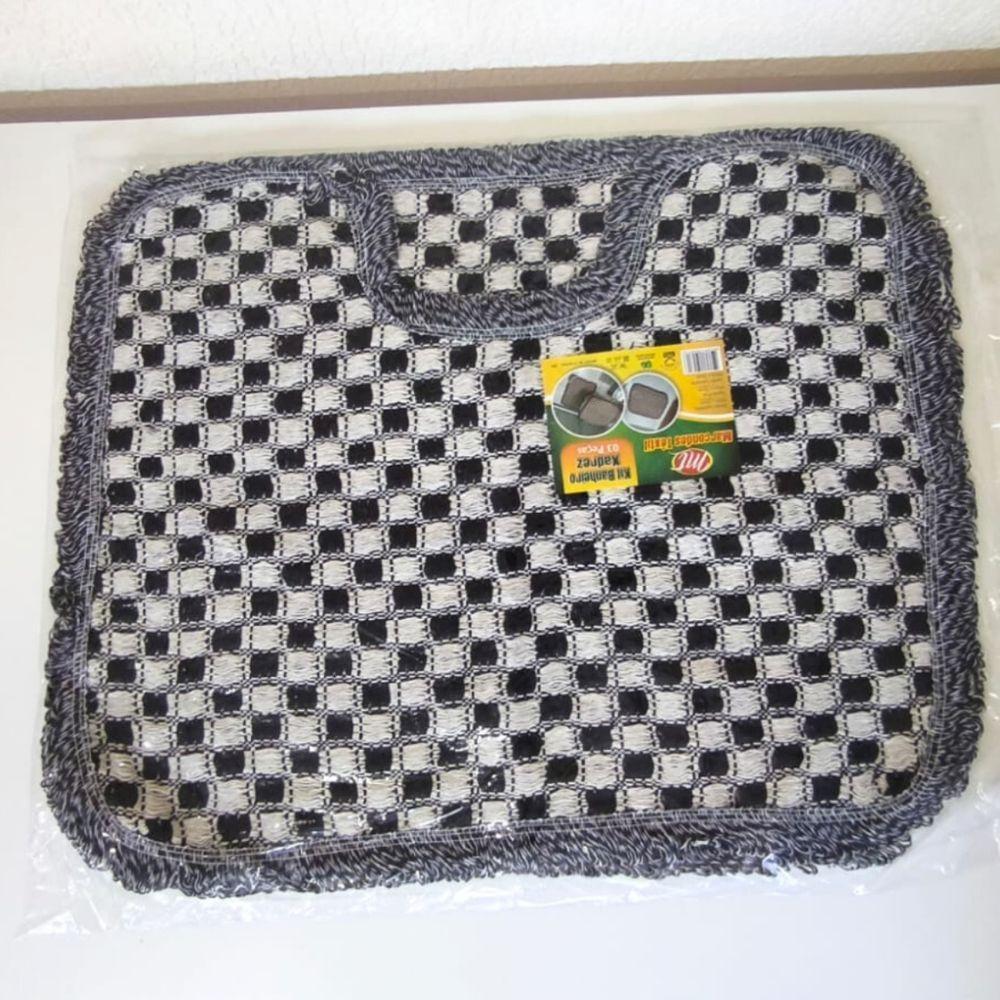 Kit 3 Peças De Tapete Banheiro Algodão 100% Tamanho 50x40cm Para Piso Chão Estampado E Liso Preto Liso - 1