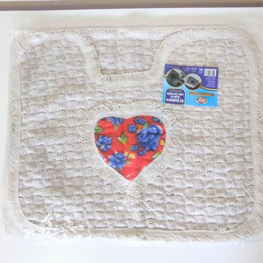 Kit 3 Peças De Tapete Banheiro Algodão 100% Tamanho 50x40cm Para Piso Chão Estampado E Liso Cru Com Estampa - 1