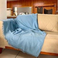 Manta Grande Para Sofá 1,70x2,20 Capa De Sofa Decorativa E Protetora 100% Algodão Azul Bebê - 1