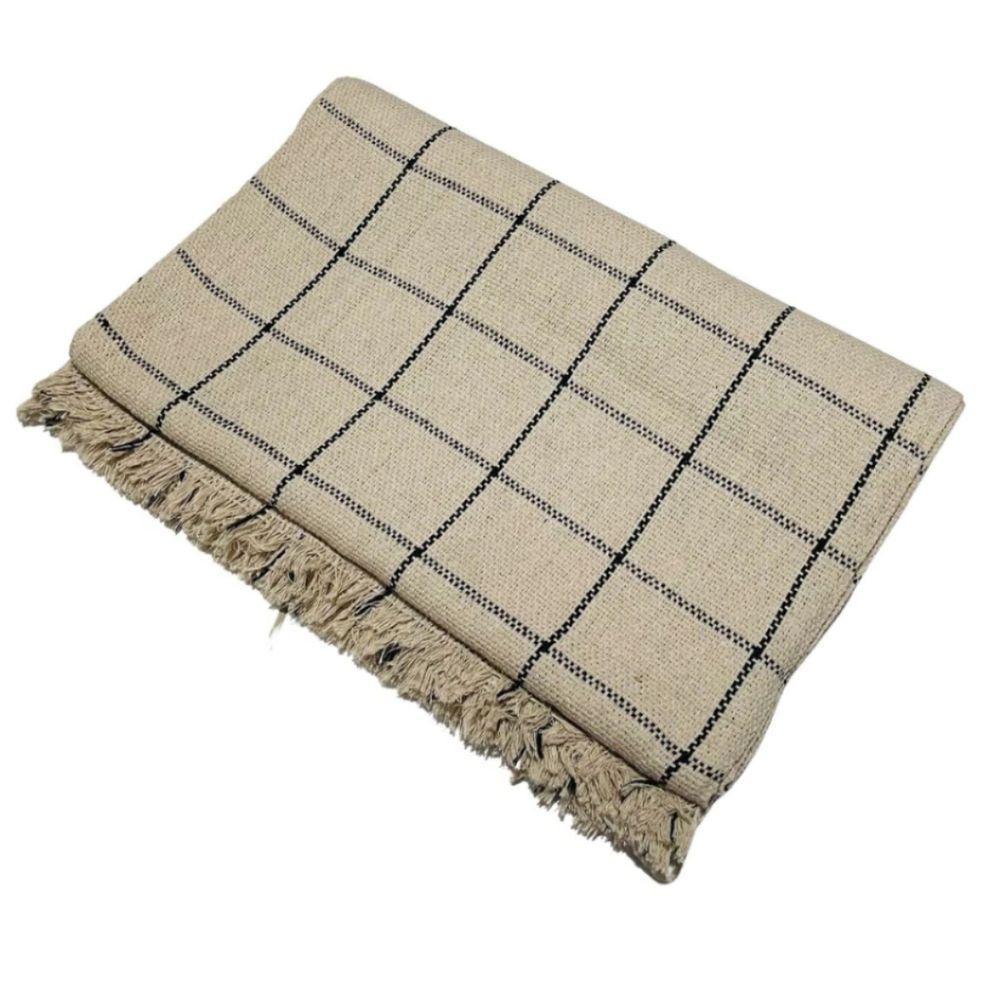 Manta Grande Para Sofá E Cama Xadrez 2,40x1,80 Capa Protetora De Sofa 2 E 3 Lugares Gigante Areia Com Preto - 1