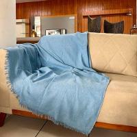02 Manta Para Sofá 2,20x1,70 Capa Protetora De Sofa Cama De Luxo 100% Algodão Tecido Grosso 02 Azul Bebê - 1