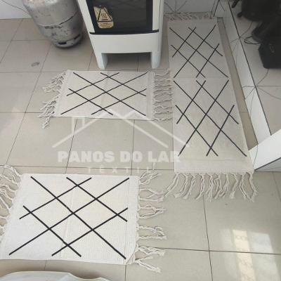 Kit 3 Passadeira Rosa De Cozinha Corredor Estampa Geométrica Tecido Grosso Tear Nozinho 100% Algodão Modelo Linhas Preto