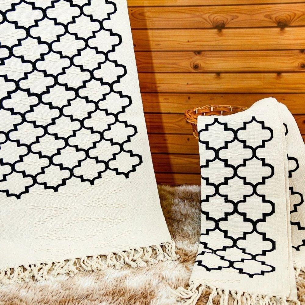 Kit Jogo De Passadeira Tapete De Cozinha Grande 3 Peças Estampado Com Nozinho Tecido Grosso Modelo Geométrico Cru - 1