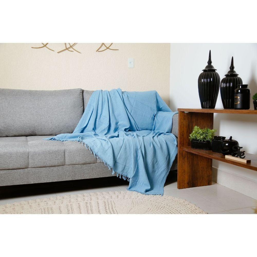 Manta Para Sofá 1,70x2,20 Grande Para Decorar Sofa Luxo Cama 100% Algodão Várias Cores Azul Bebê - 1
