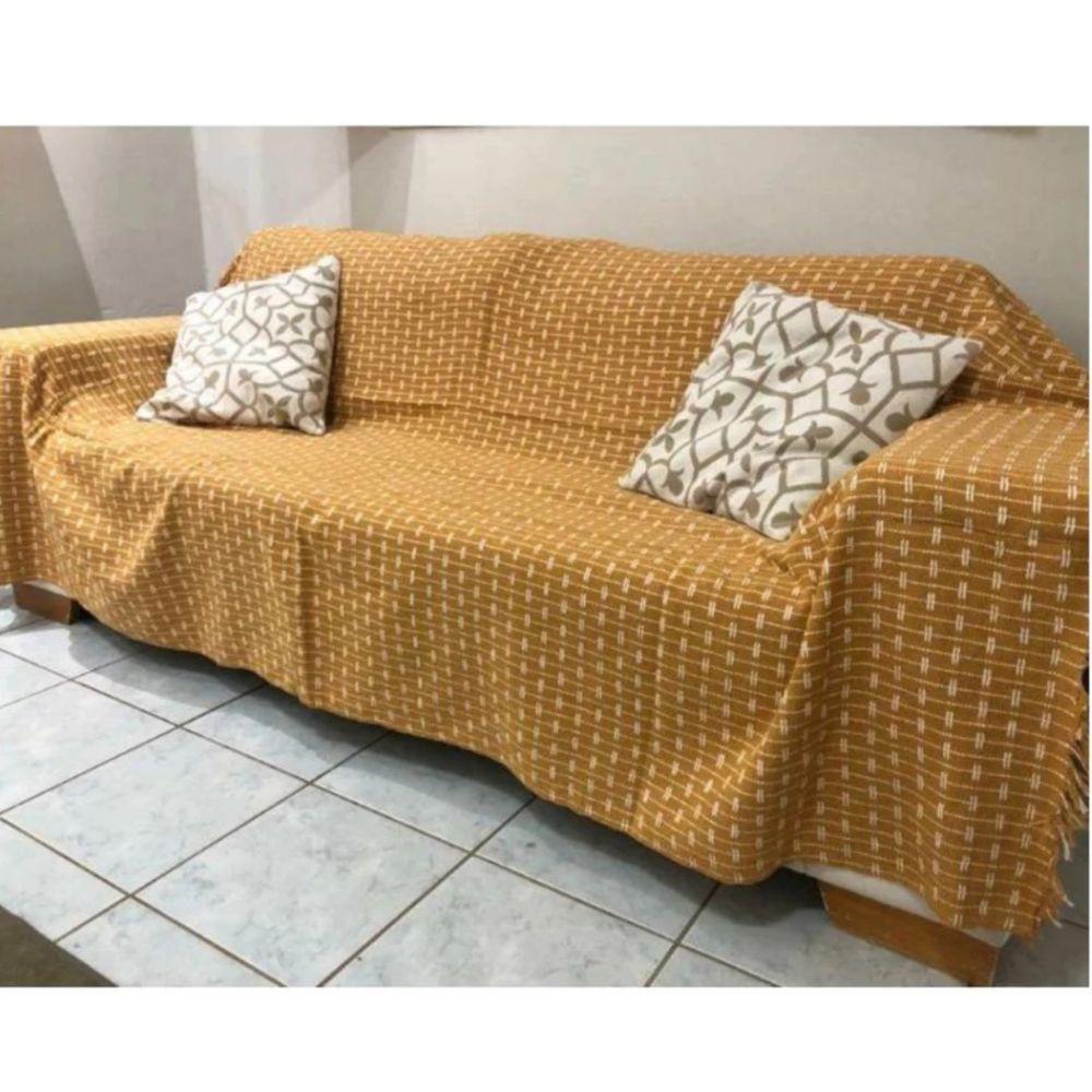 02 Manta Para Sofá E Cama Grande 2,50x,180 De 2 E 3 Lugares Capa Protetora Para Sofa Gigante Algodão Caramelo-branco - 1