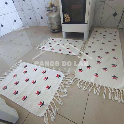 Kit Jogo De Passadeira Tapete De Cozinha Grande 3 Peças Estampado Com Nozinho Tecido Grosso Modelo Rosinhas
