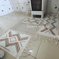 Kit Jogo De Passadeira Tapete De Cozinha Grande 3 Peças Estampado Com Nozinho Tecido Grosso Modelo Fiore - 1