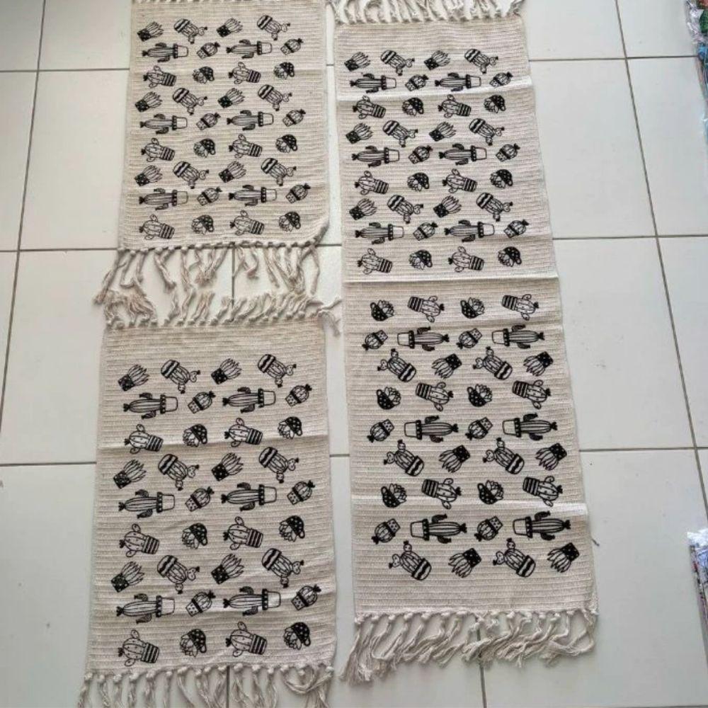 Kit Jogo De Passadeira Tapete De Cozinha Grande 3 Peças Estampado Com Nozinho Tecido Grosso Modelo Cacto - 1