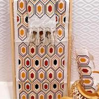 Jogo Passadeira Com Nozinho 03 Peças Jogo De Tapete Para Cozinha Geometrico 100% Algodão Modelo Arte - 1