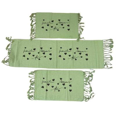 Kit Jogo De Passadeira Tapete De Cozinha Grande 3 Peças Estampado Com Nozinho Tecido Grosso Modelo Amor E Fé Verde Abaca