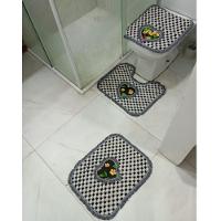 Kit 03 Tapete Xadrez Para Banheiro Decorativo E Macio 50x40 De Algodão Piso Chão Preto Com Estampa - 1