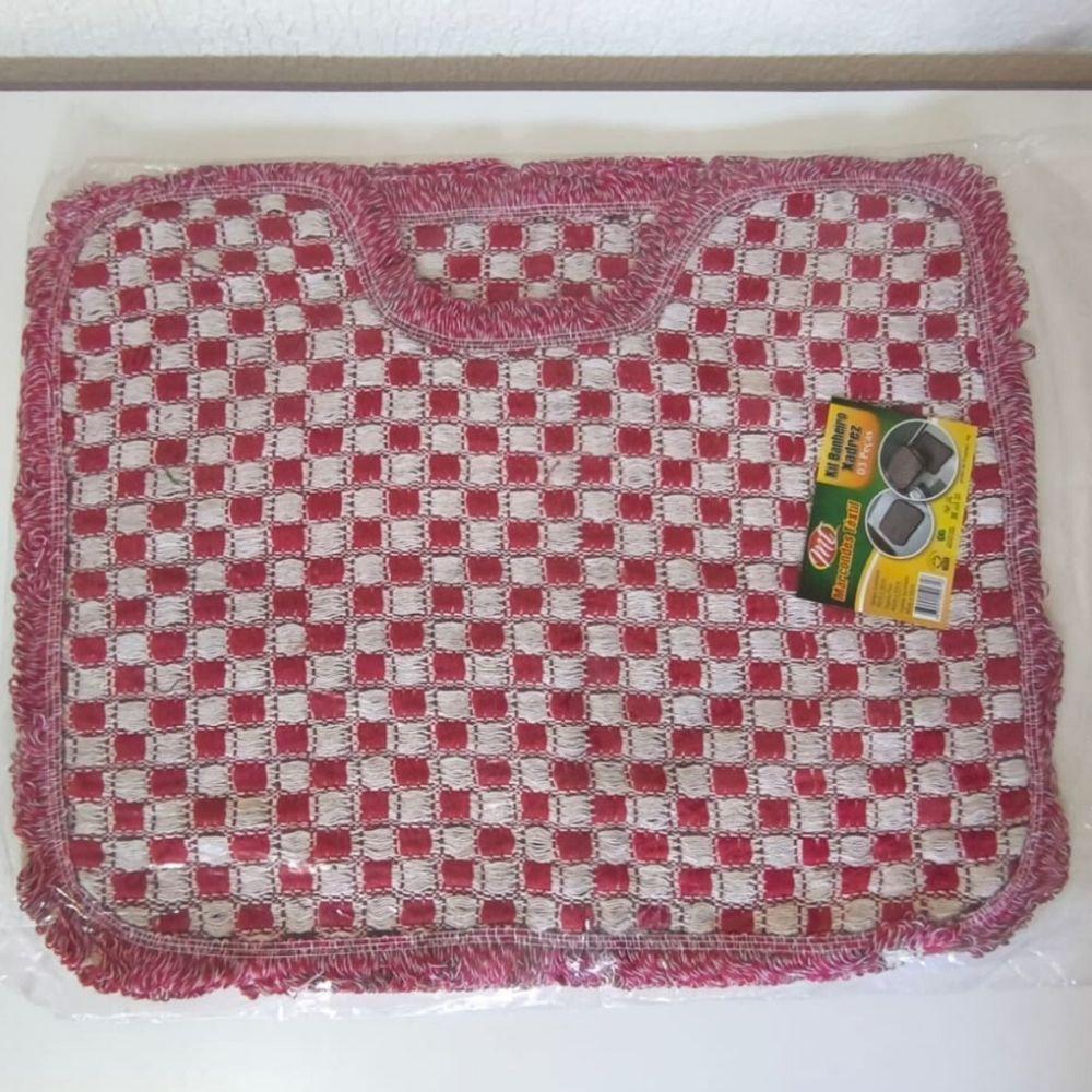 Kit 3 Peças De Tapete Banheiro Algodão 100% Tamanho 50x40cm Para Piso Chão Estampado E Liso Vermelho Liso - 1