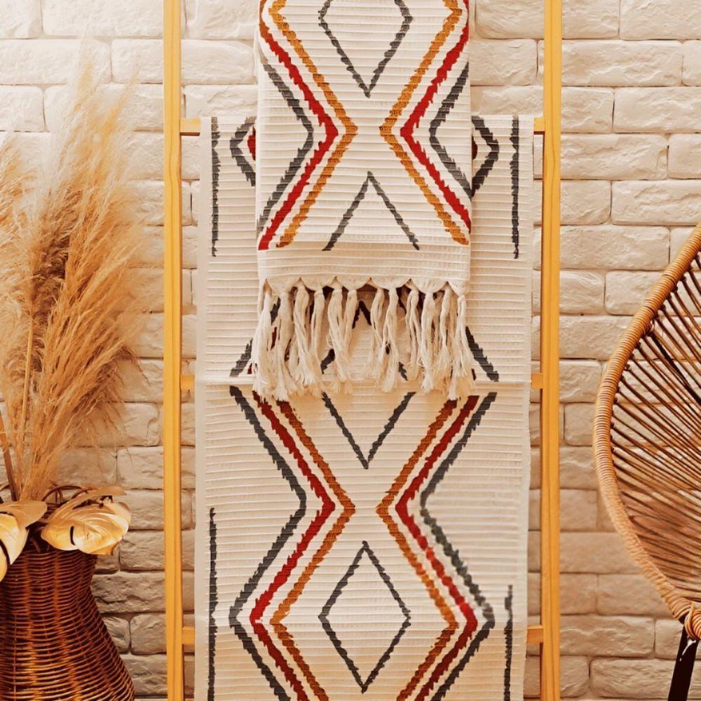 Jogo Passadeira Com Nozinho 03 Peças Jogo De Tapete Para Cozinha Geometrico 100% Algodão Modelo Fiore - 1