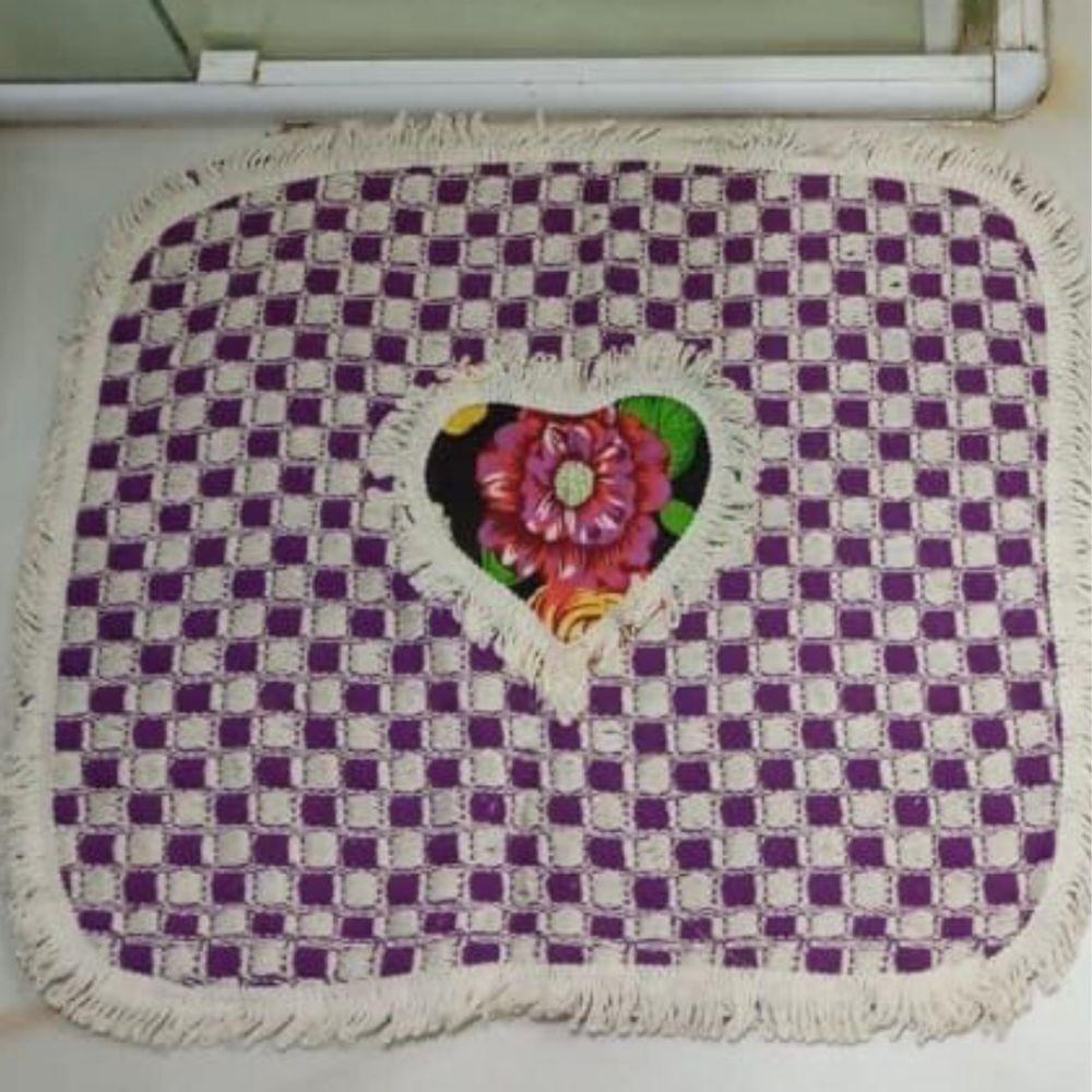 Kit 3 Peças De Tapete Banheiro Algodão 100% Tamanho 50x40cm Para Piso Chão Estampado E Liso Roxo Com Estampa - 1