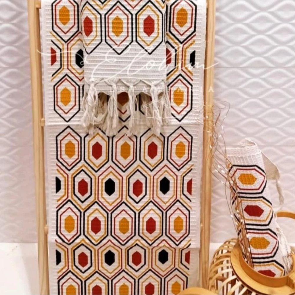 Kit 3 Passadeira Rosa De Cozinha Corredor Estampa Geométrica Tecido Grosso Tear Nozinho 100% Algodão Modelo Arte - 1